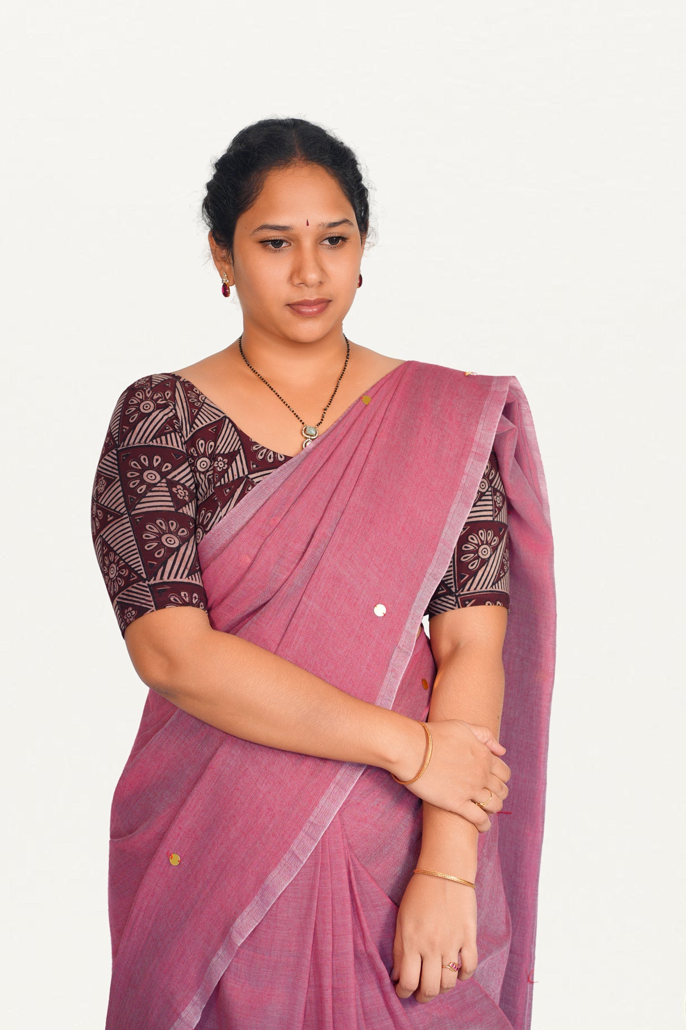 KALAMKARI ROUND NECK 10 INCH HANDS STRECHBLE BLOUSE