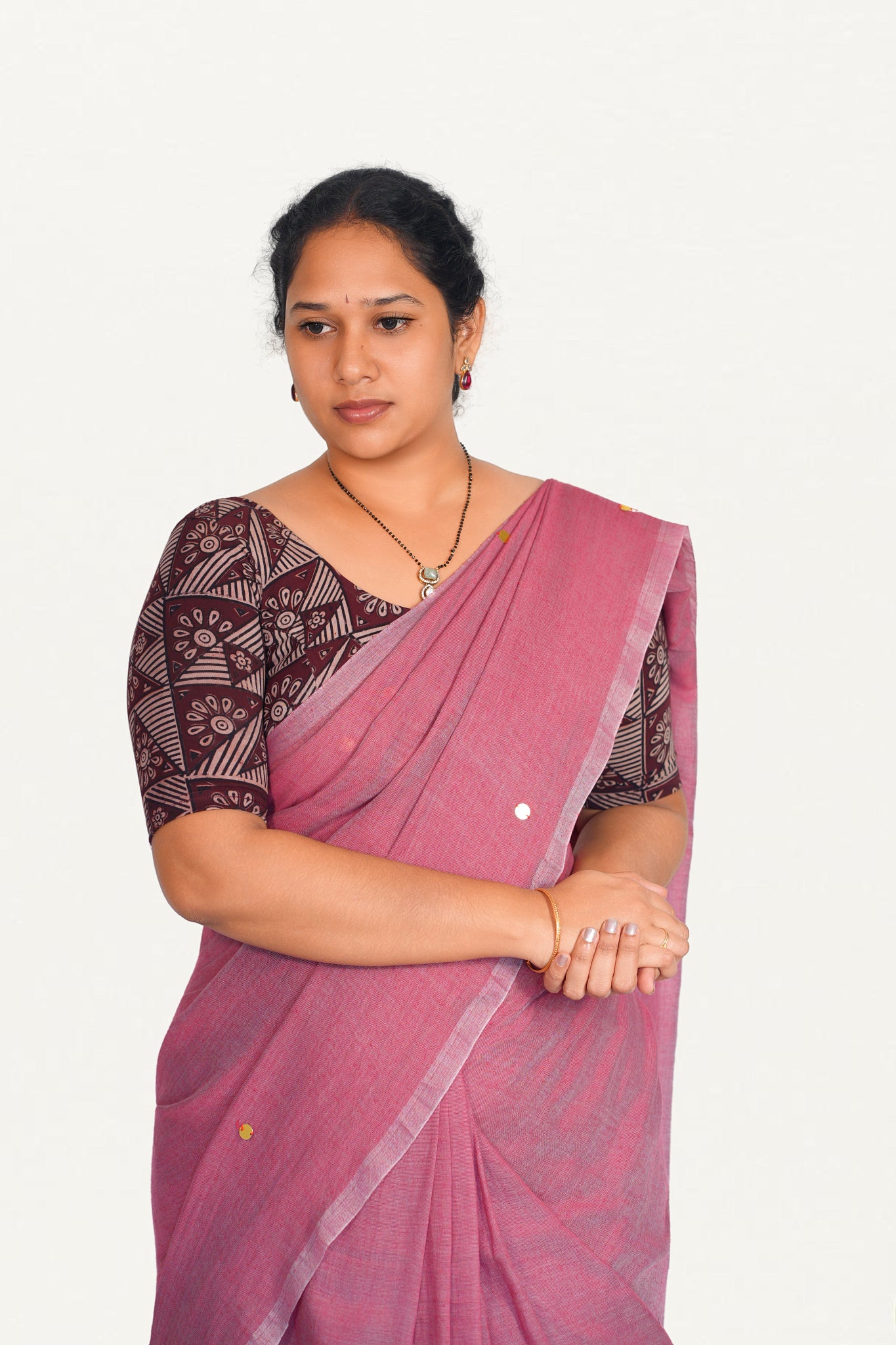 KALAMKARI ROUND NECK 10 INCH HANDS STRECHBLE BLOUSE