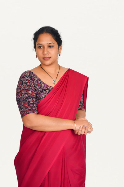 KALAMKARI ROUND NECK 10 INCH HANDS STRECHBLE BLOUSE