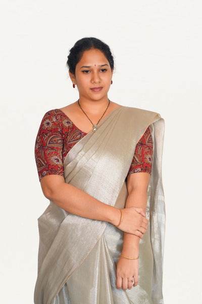 KALAMKARI ROUND NECK 10 INCH HANDS STRECHBLE BLOUSE