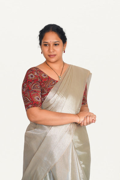 KALAMKARI ROUND NECK 10 INCH HANDS STRECHBLE BLOUSE