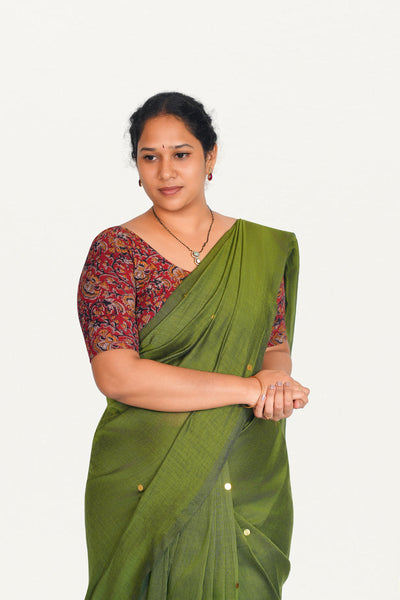 KALAMKARI ROUND NECK 10 INCH HANDS STRECHBLE BLOUSE