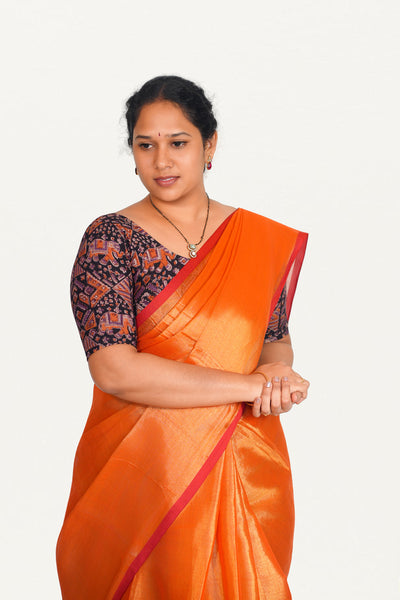 KALAMKARI ROUND NECK 10 INCH HANDS STRECHBLE BLOUSE