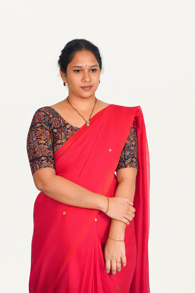 KALAMKARI ROUND NECK 10 INCH HANDS STRECHBLE BLOUSE