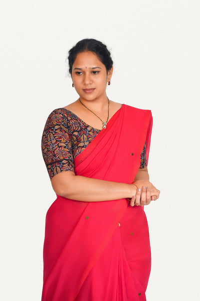 KALAMKARI ROUND NECK 10 INCH HANDS STRECHBLE BLOUSE