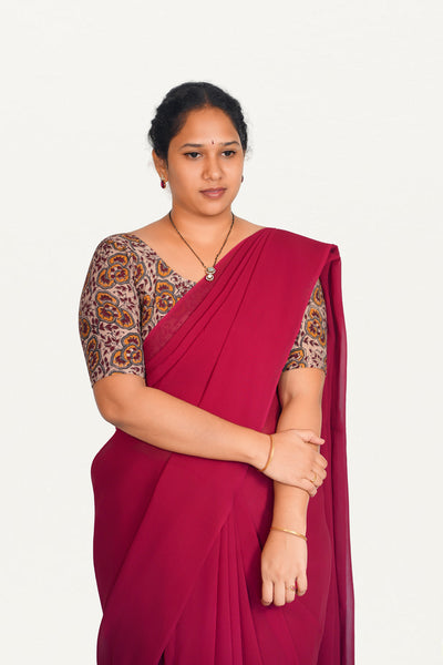 KALAMKARI ROUND NECK 10 INCH HANDS STRECHBLE BLOUSE