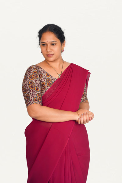 KALAMKARI ROUND NECK 10 INCH HANDS STRECHBLE BLOUSE