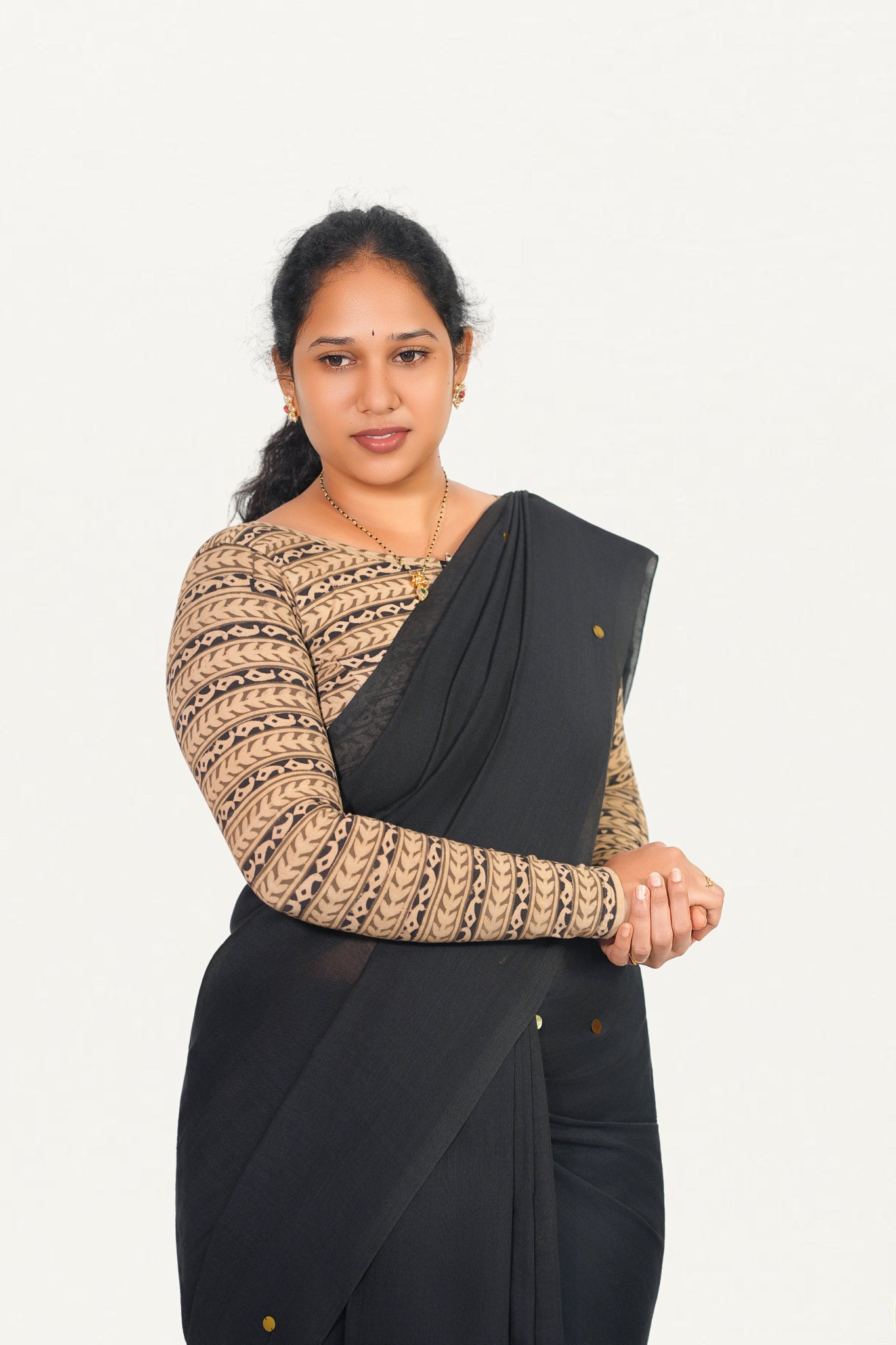 KALAMKARI BOAT  NECK FULL HANDS STRECHBLE BLOUSE