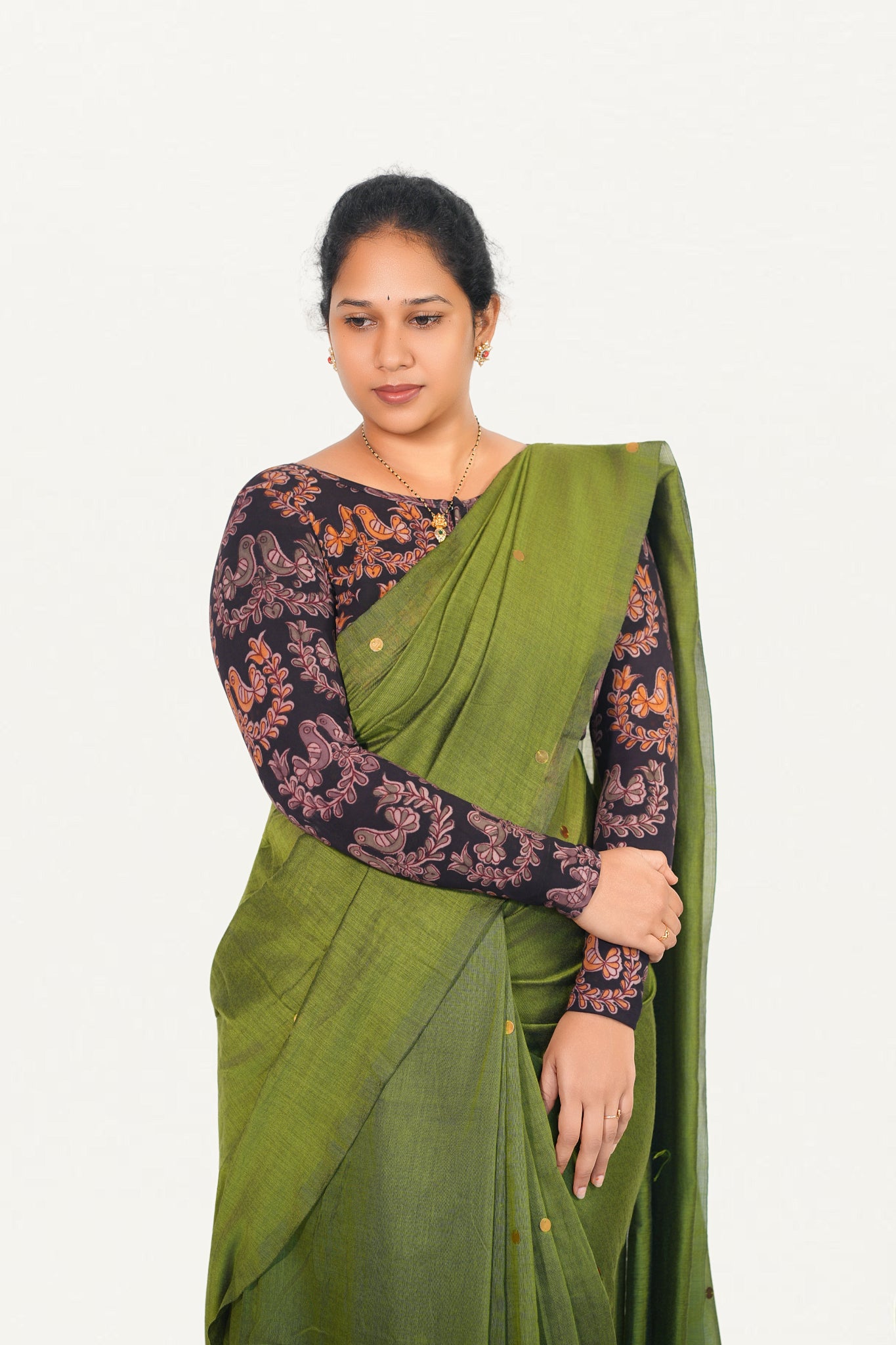 KALAMKARI BOAT  NECK FULL HANDS STRECHBLE BLOUSE