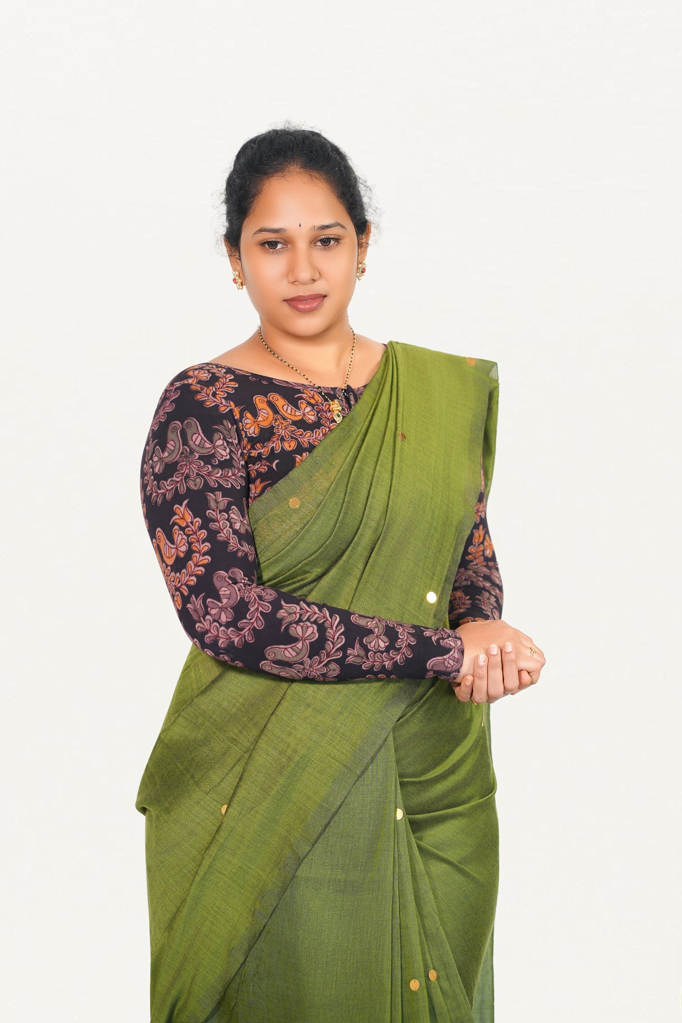 KALAMKARI BOAT  NECK FULL HANDS STRECHBLE BLOUSE