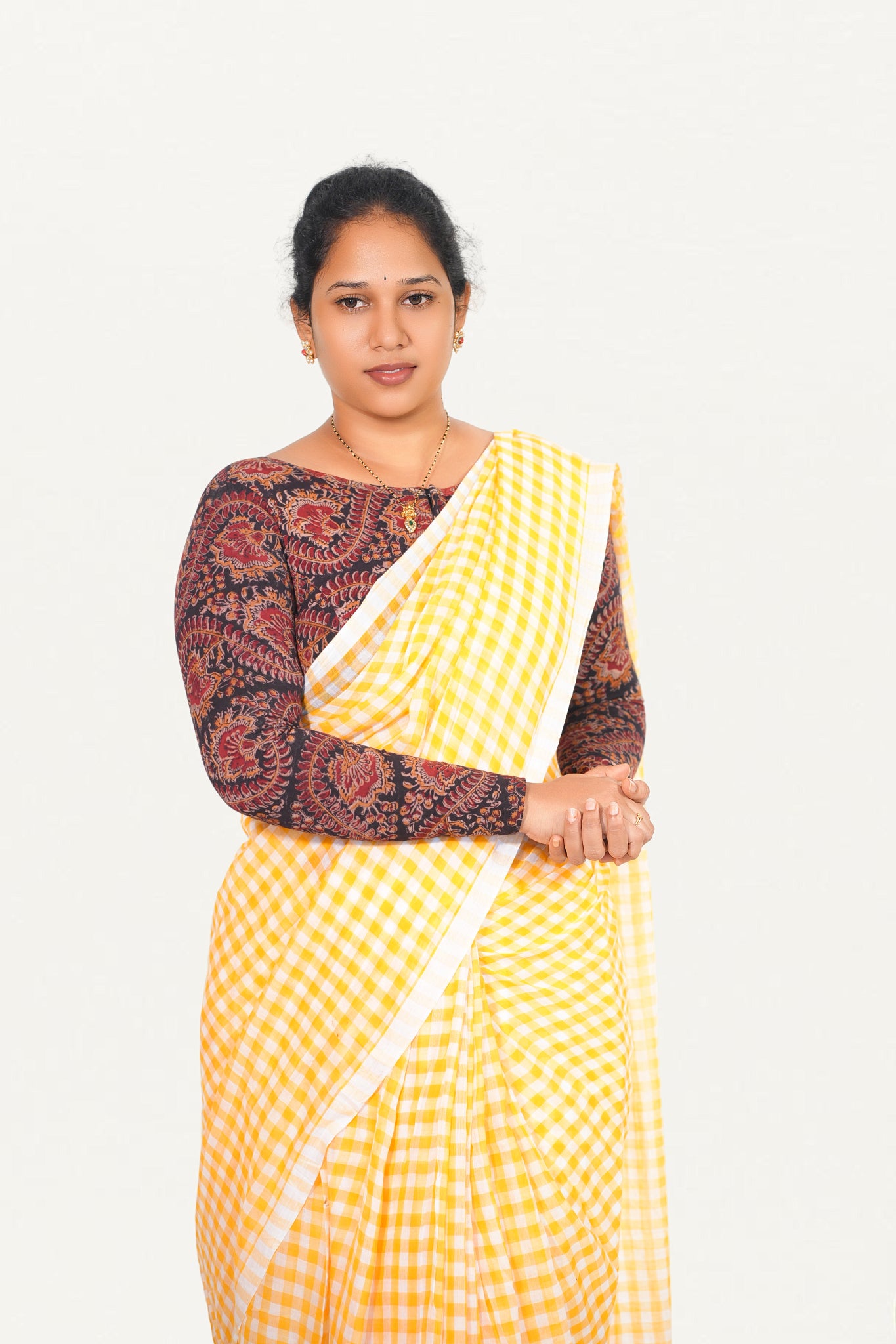 KALAMKARI BOAT  NECK FULL HANDS STRECHBLE BLOUSE