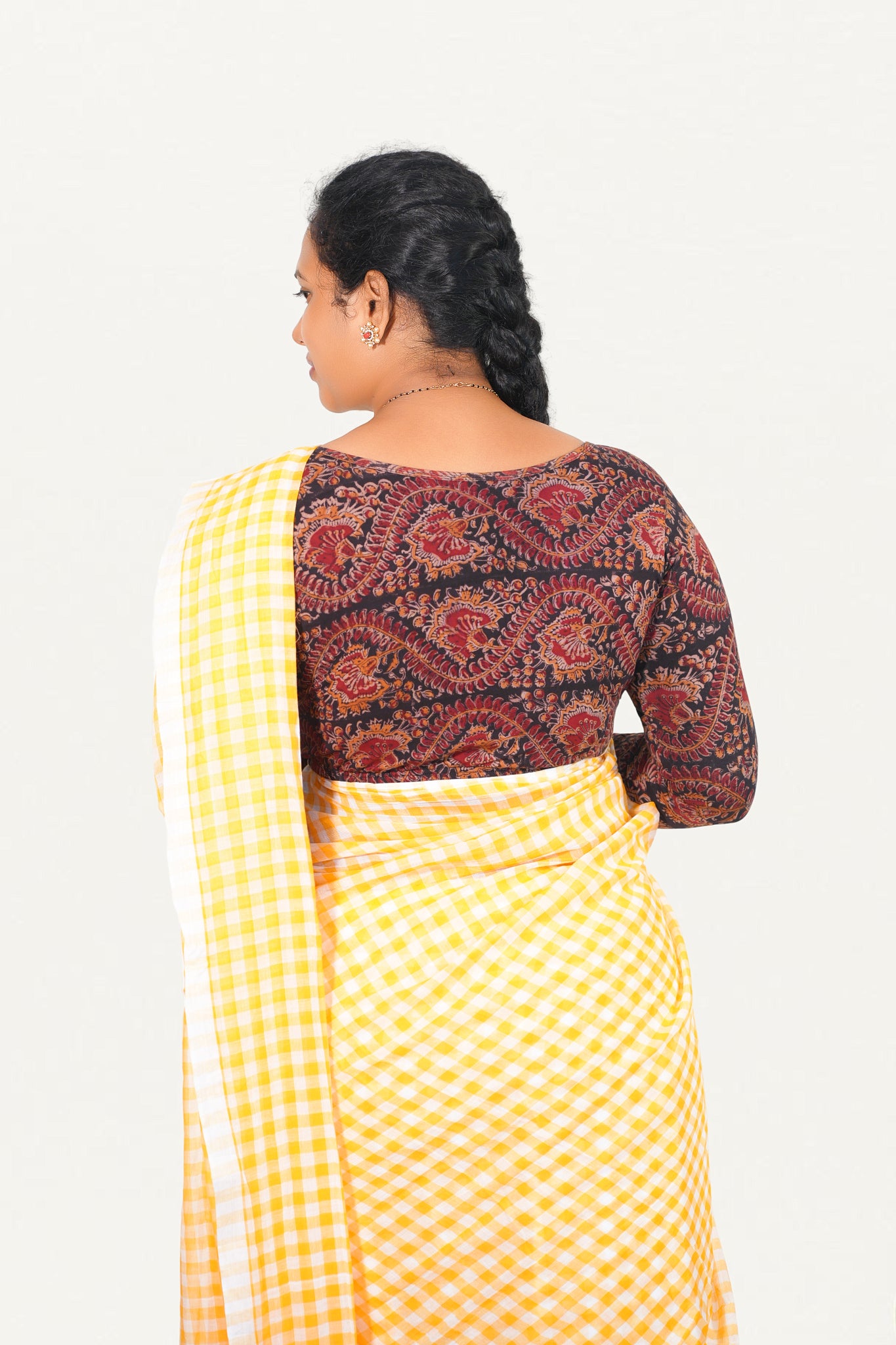 KALAMKARI BOAT  NECK FULL HANDS STRECHBLE BLOUSE