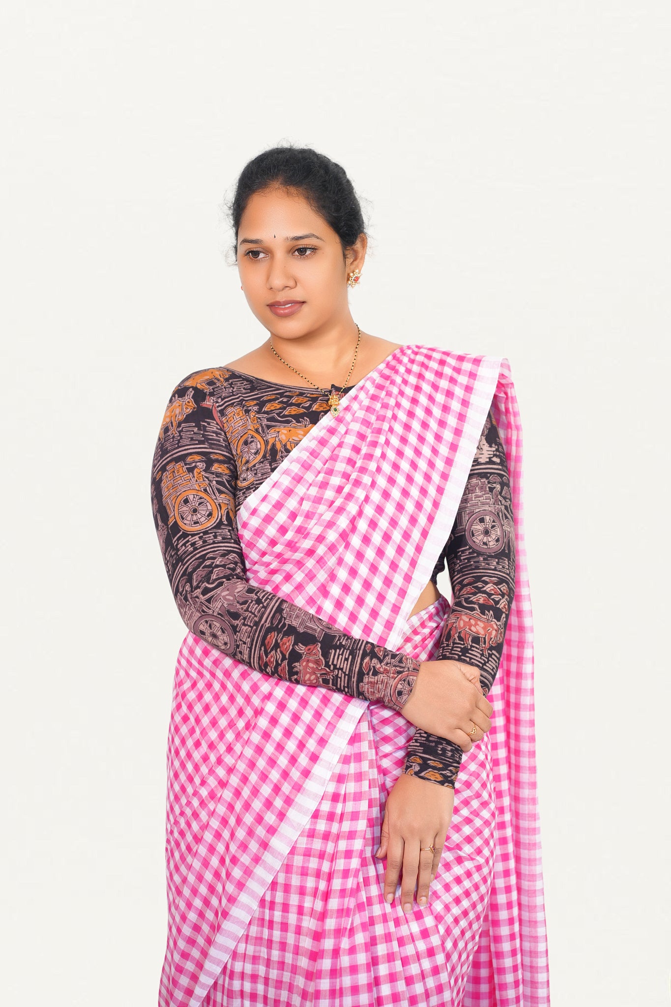 KALAMKARI BOAT  NECK FULL HANDS STRECHBLE BLOUSE