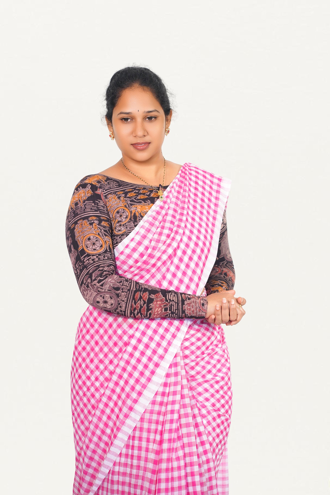 KALAMKARI BOAT  NECK FULL HANDS STRECHBLE BLOUSE