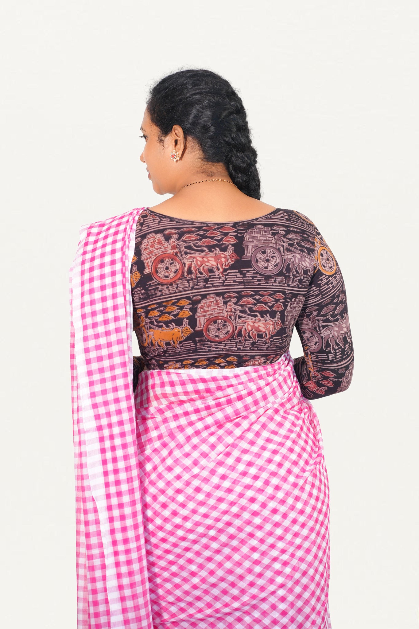 KALAMKARI BOAT  NECK FULL HANDS STRECHBLE BLOUSE