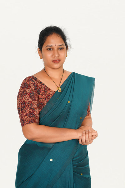 KALAMKARI ROUND NECK 10 INCH HANDS STRECHBLE BLOUSE