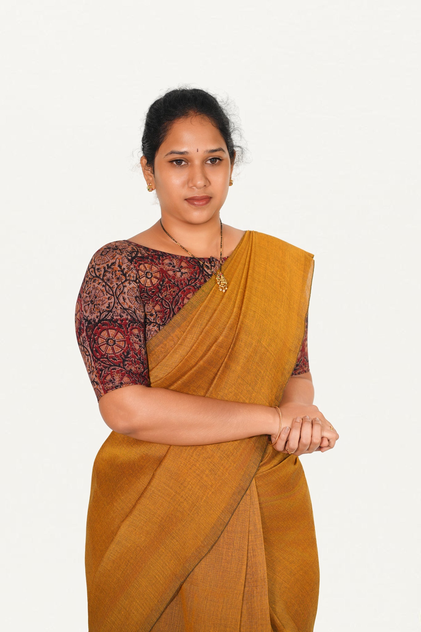 KALAMKARI BOAT NECK OPEN 10 HAND'S STREACHBLE  BLOUSE