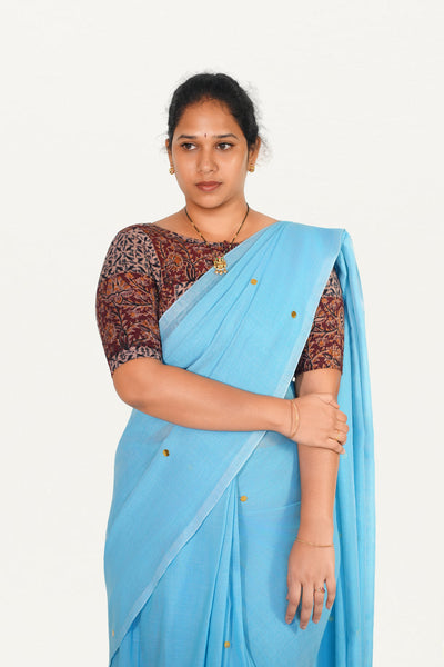 KALAMKARI BOAT NECK OPEN 10 HAND'S STREACHBLE  BLOUSE