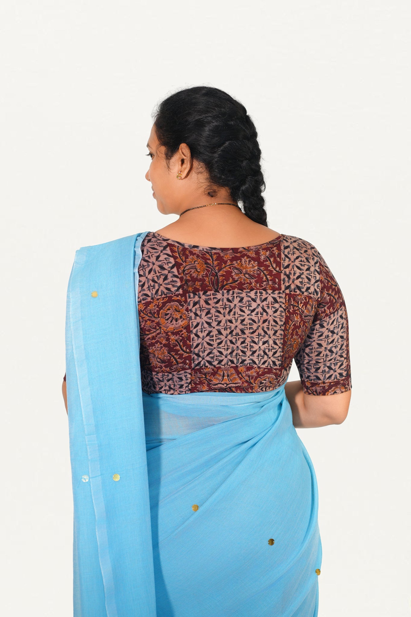 KALAMKARI BOAT NECK OPEN 10 HAND'S STREACHBLE  BLOUSE