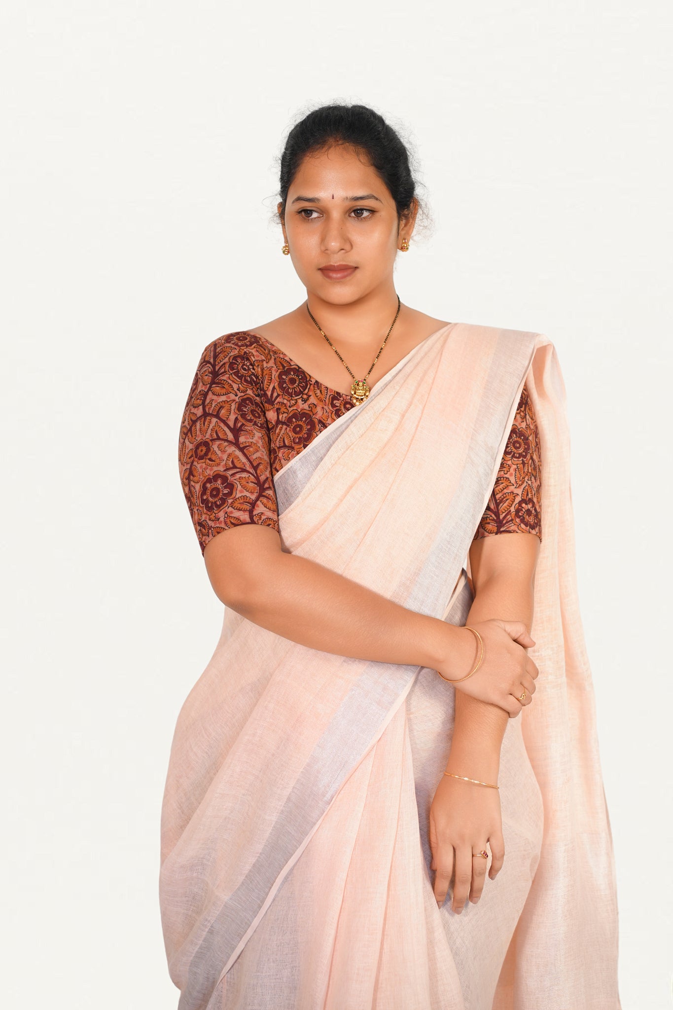 KALAMKARI ROUND NECK 10 INCH HANDS STRECHBLE BLOUSE