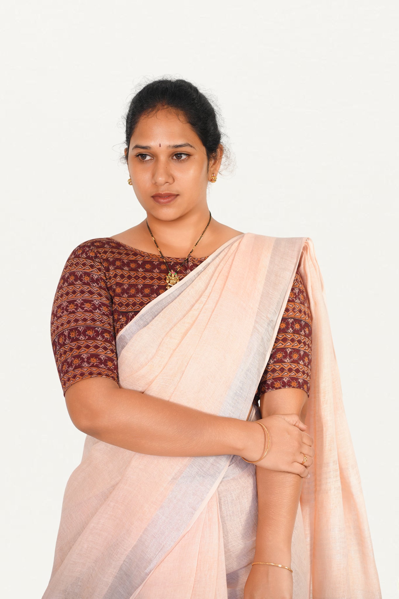 KALAMKARI BOAT NECK OPEN 10 HAND'S STREACHBLE  BLOUSE