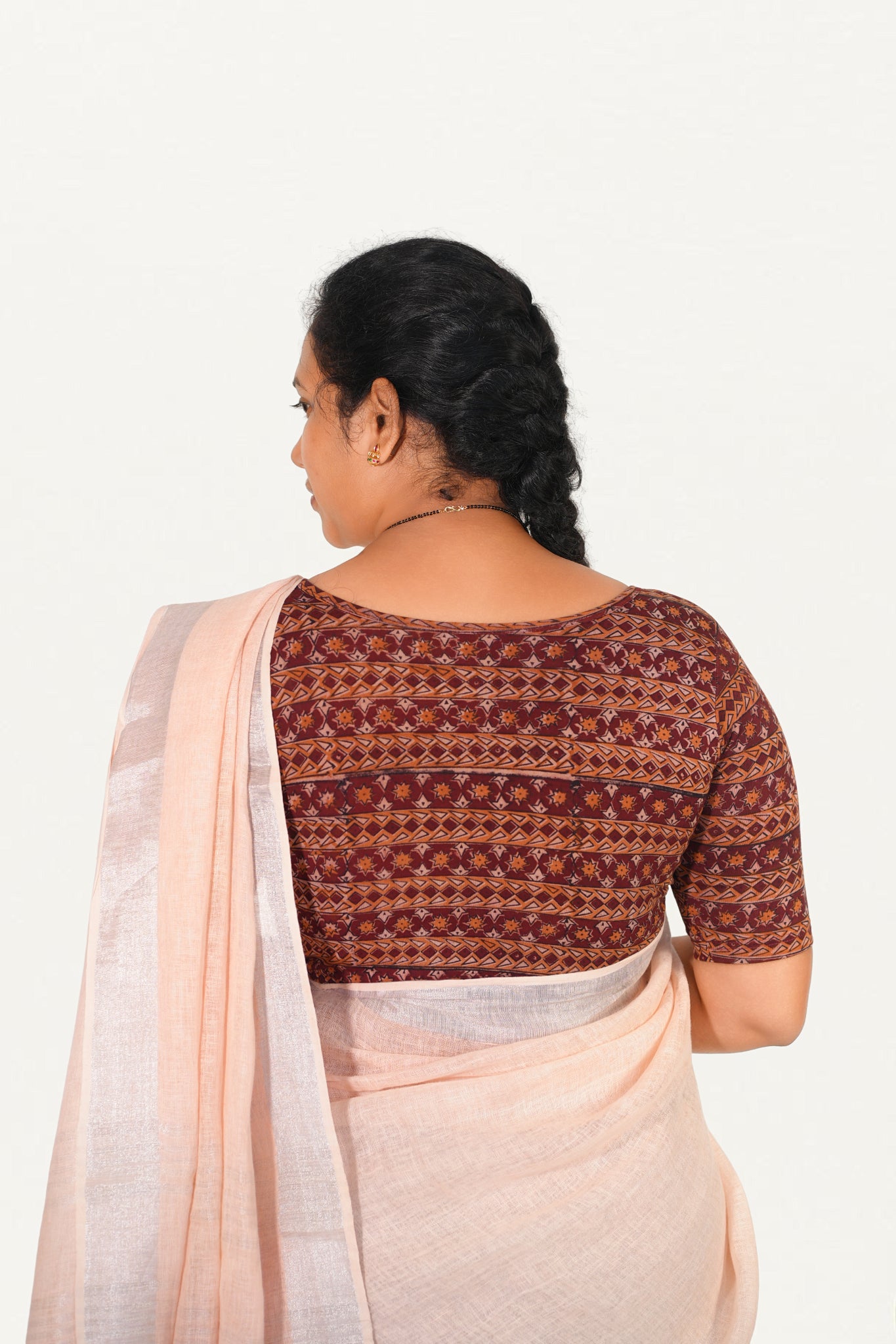 KALAMKARI BOAT NECK OPEN 10 HAND'S STREACHBLE  BLOUSE