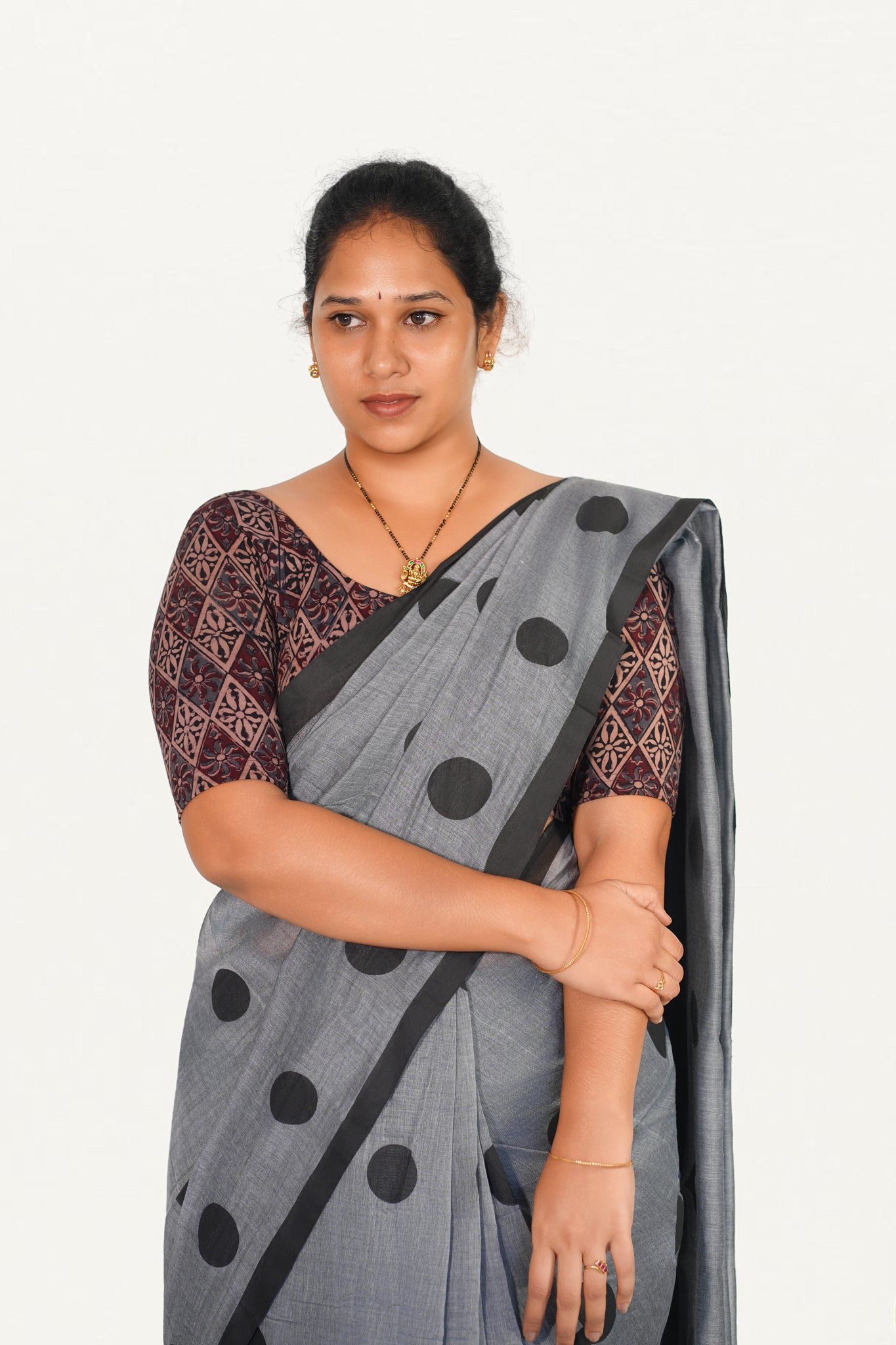 KALAMKARI ROUND NECK 10 INCH HANDS STRECHBLE BLOUSE