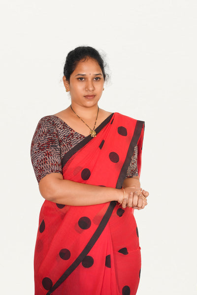 KALAMKARI ROUND NECK 10 INCH HANDS STRECHBLE BLOUSE