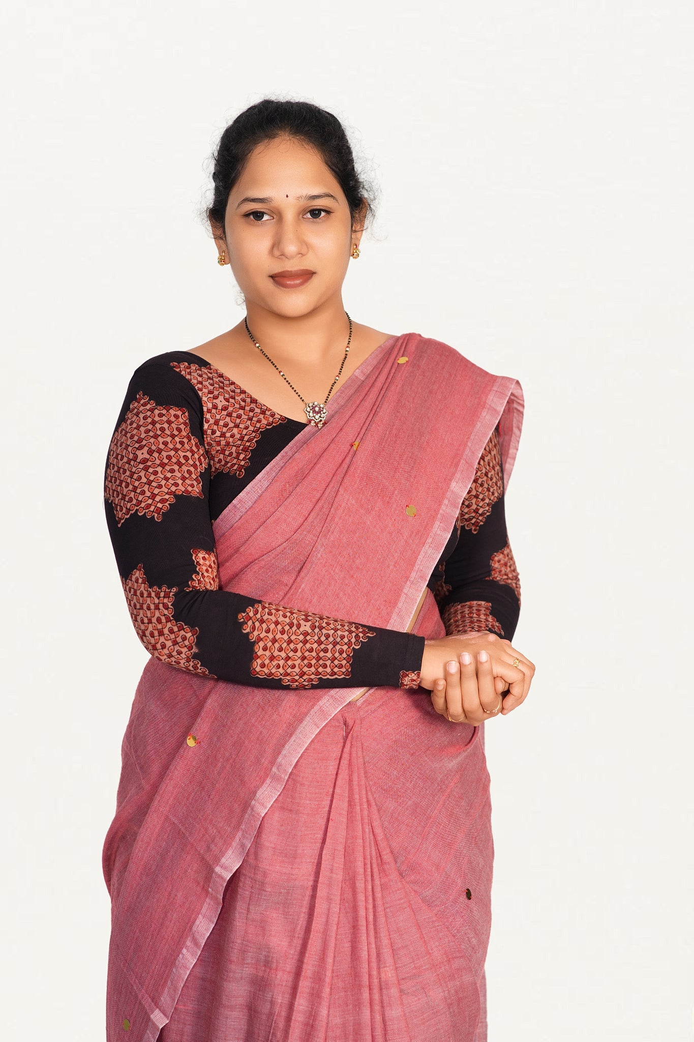 KALAMKARI ROUND NECK FULL HANDS STRECHBLE BLOUSE