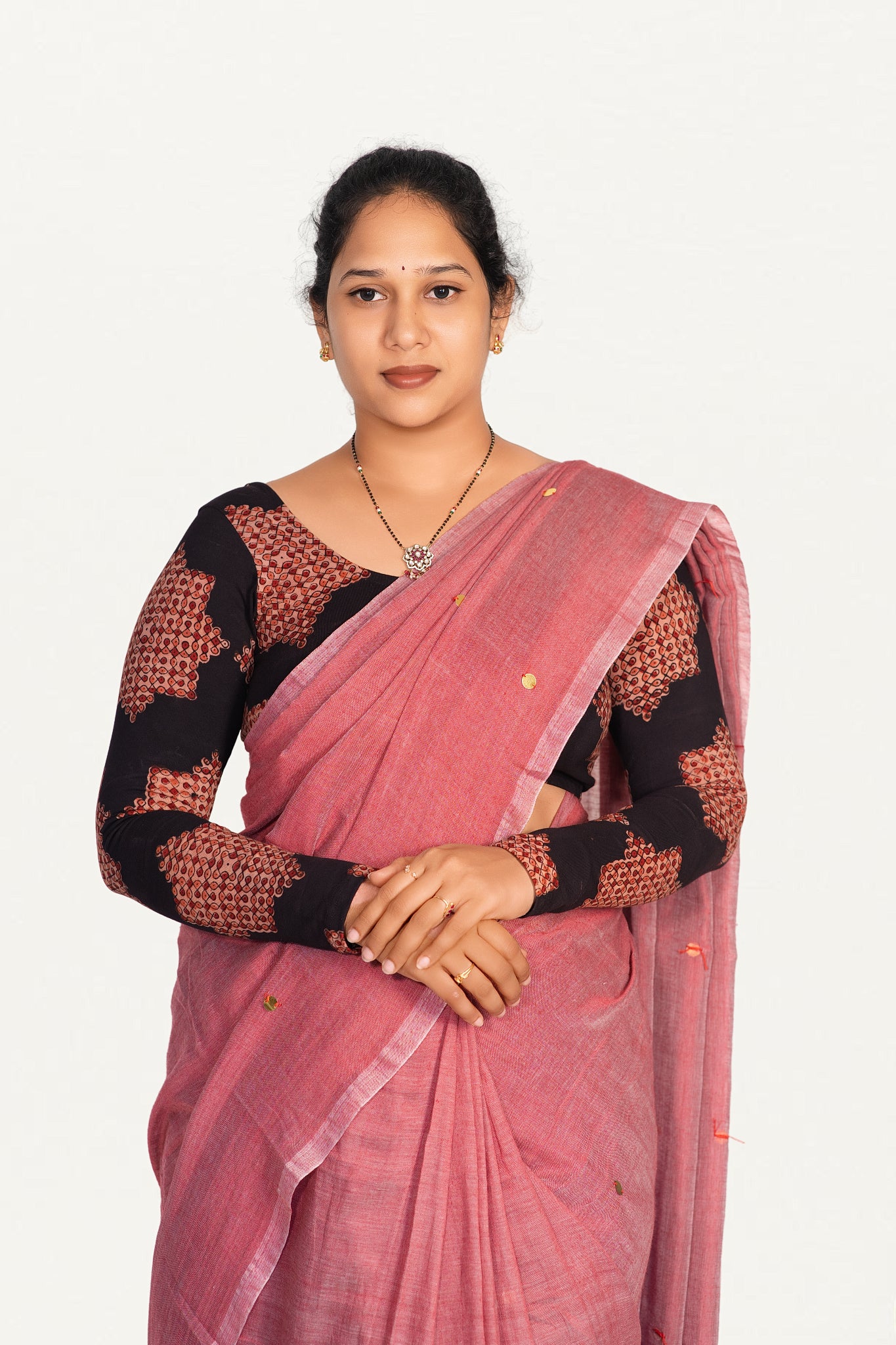 KALAMKARI ROUND NECK FULL HANDS STRECHBLE BLOUSE
