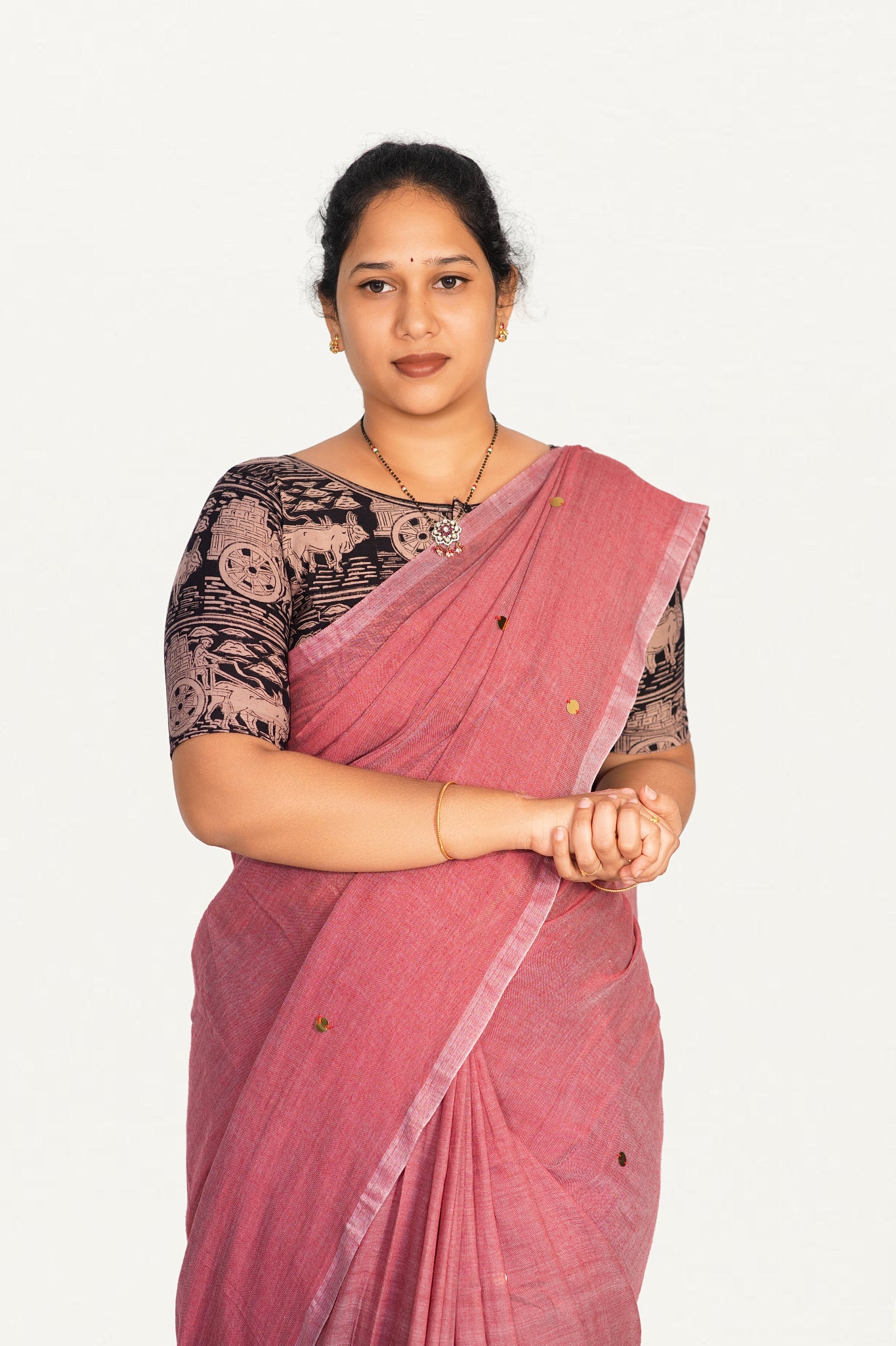 KALAMKARI BOAT NECK OPEN 10 HAND'S STREACHBLE  BLOUSE