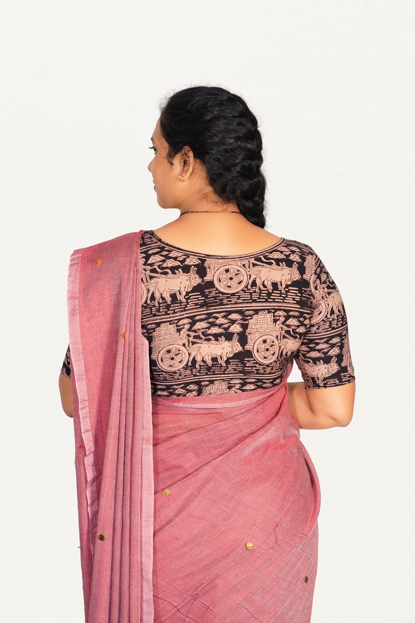 KALAMKARI BOAT NECK OPEN 10 HAND'S STREACHBLE  BLOUSE