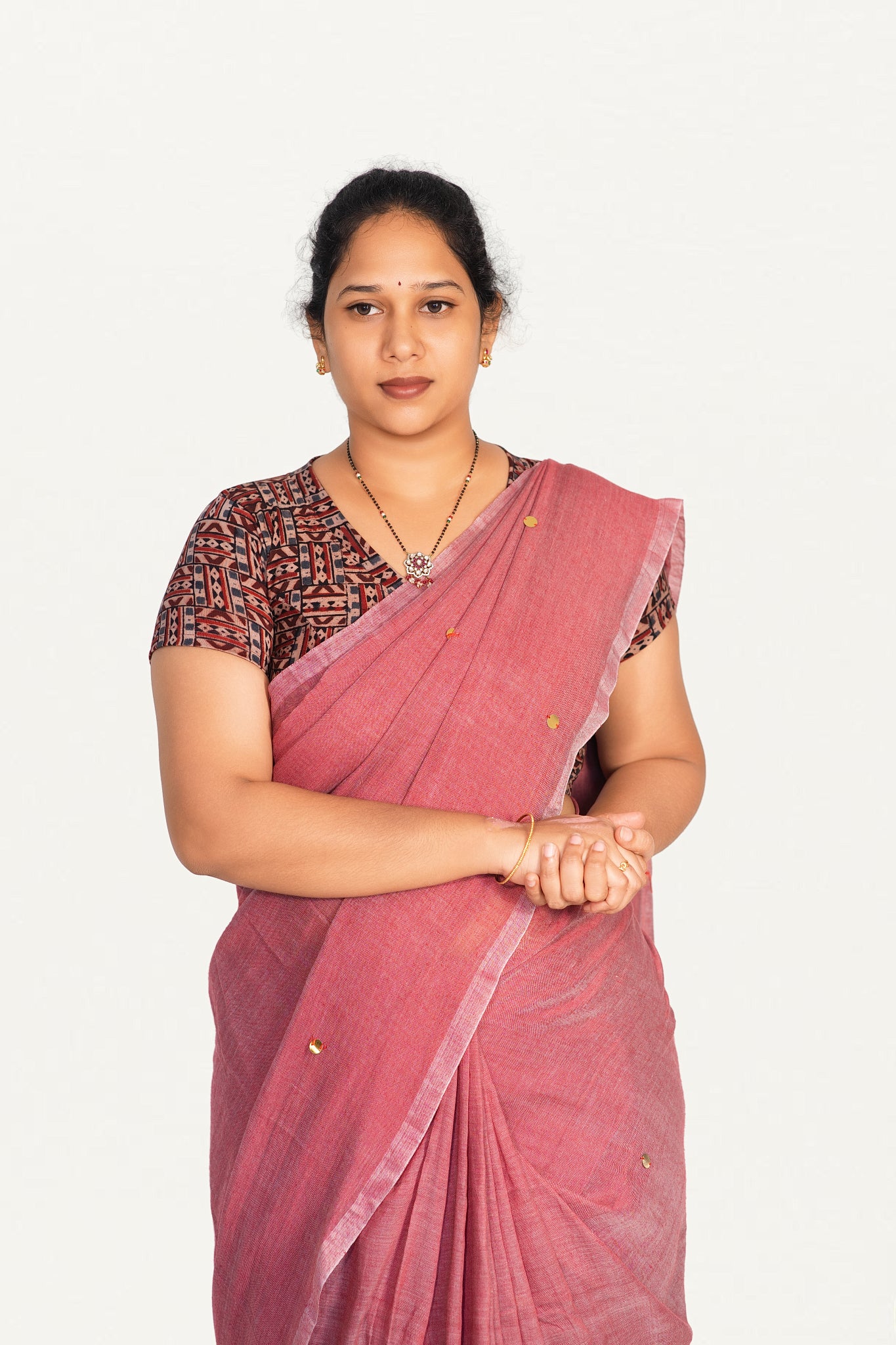 KALAMKARI V NECK SHORT HAND  STRECHBLE BLOUSE