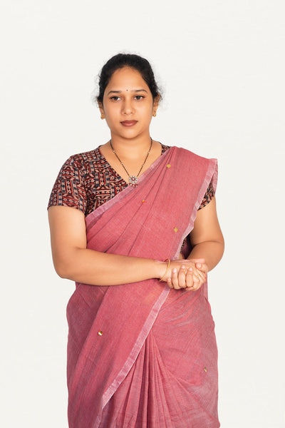 KALAMKARI V NECK SHORT HAND  STRECHBLE BLOUSE