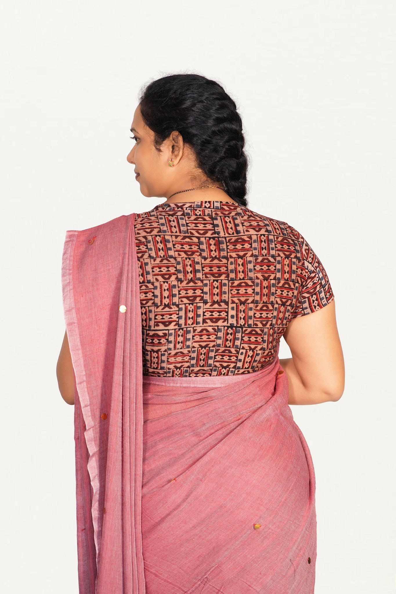 KALAMKARI V NECK SHORT HAND  STRECHBLE BLOUSE