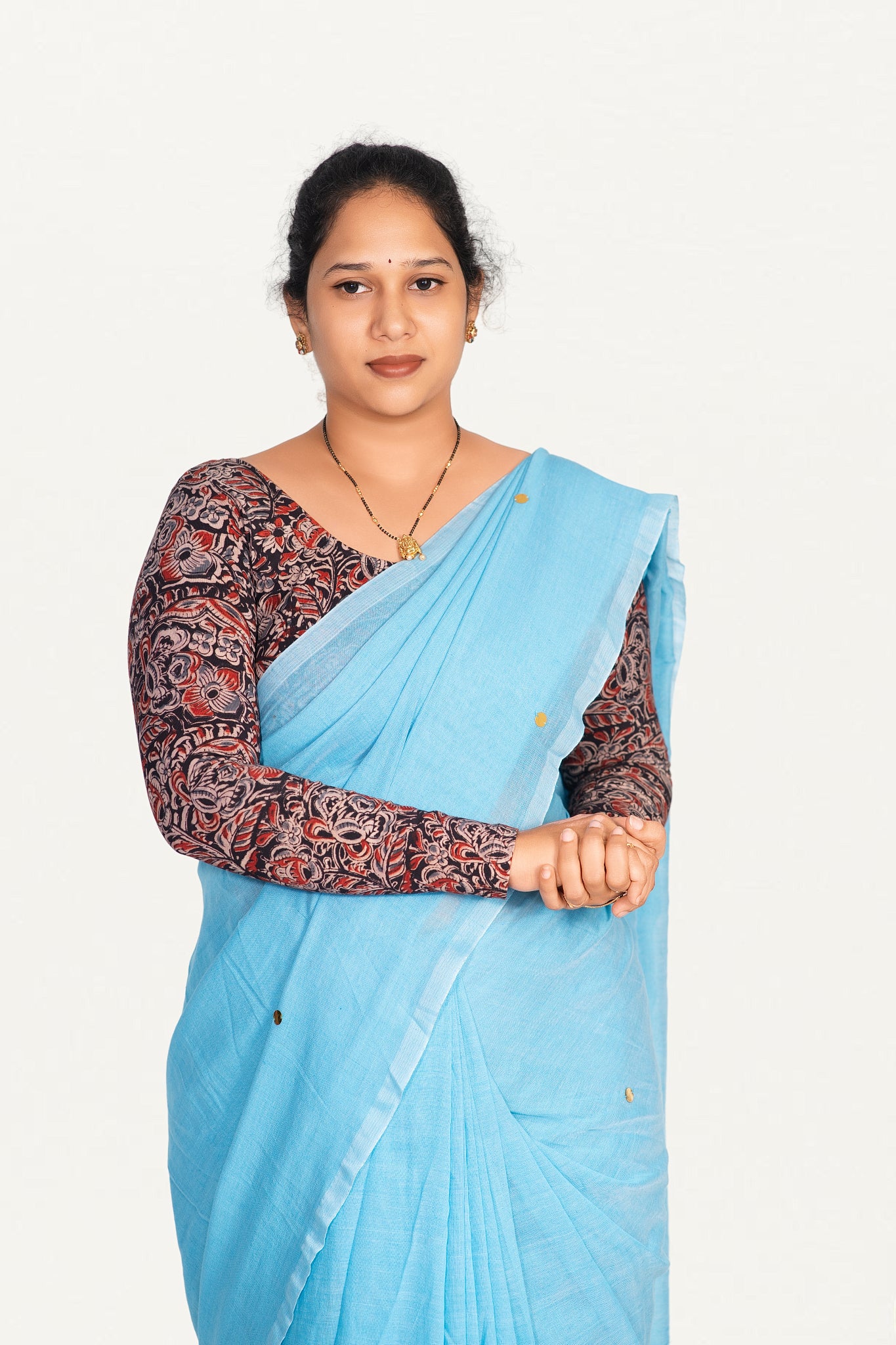 KALAMKARI ROUND NECK FULL HANDS STRECHBLE BLOUSE