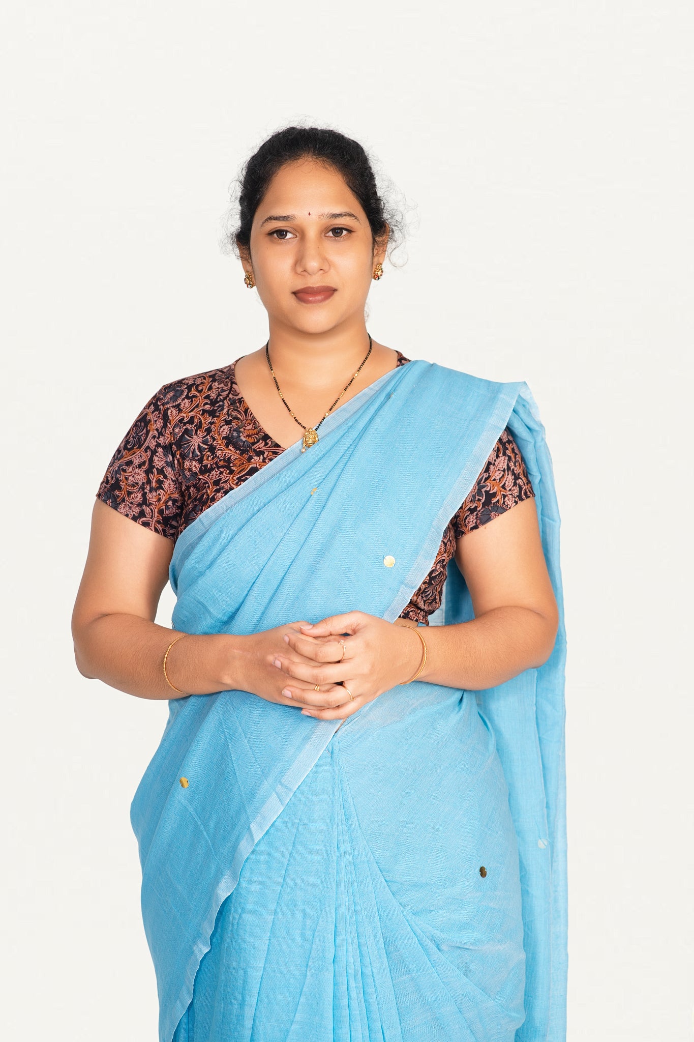 KALAMKARI V NECK SHORT HAND  STRECHBLE BLOUSE