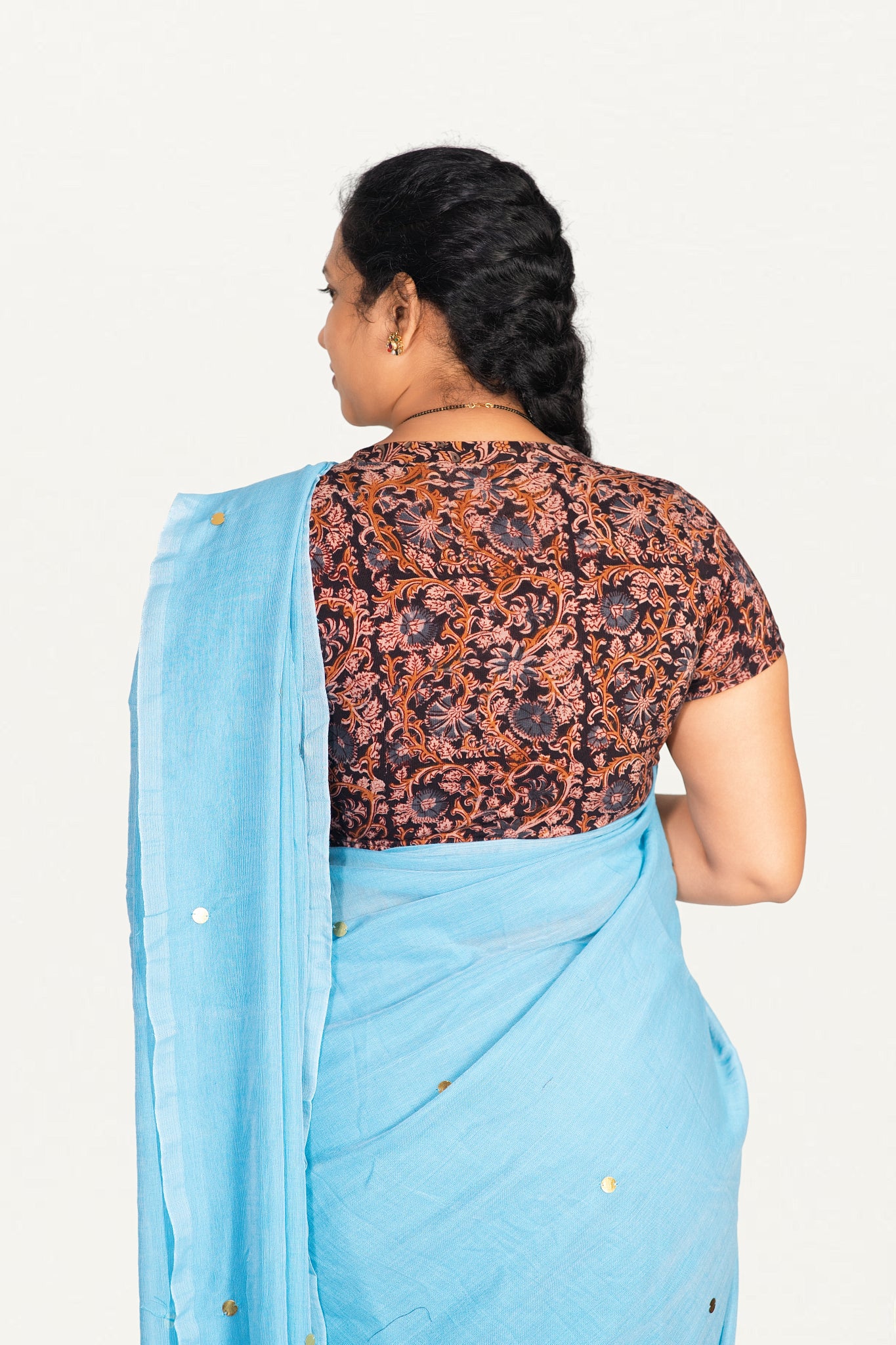 KALAMKARI V NECK SHORT HAND  STRECHBLE BLOUSE