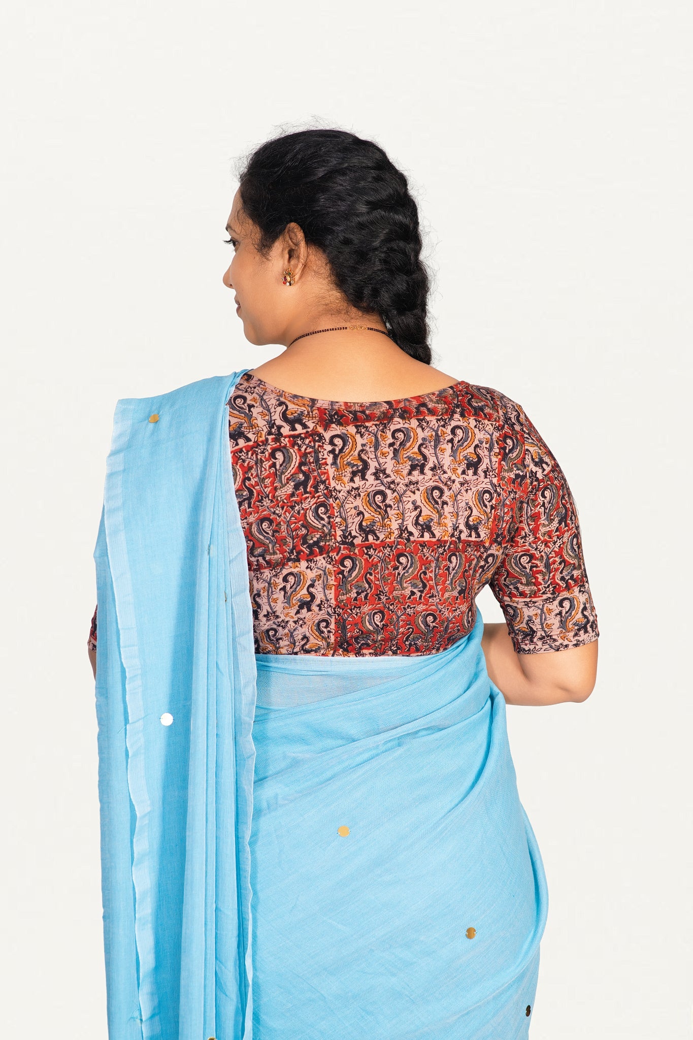 KALAMKARI BOAT NECK OPEN 10 HAND'S STREACHBLE  BLOUSE