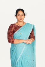 KALAMKARI BOAT NECK OPEN 3/4  HAND'S STREACHBLE  BLOUSE
