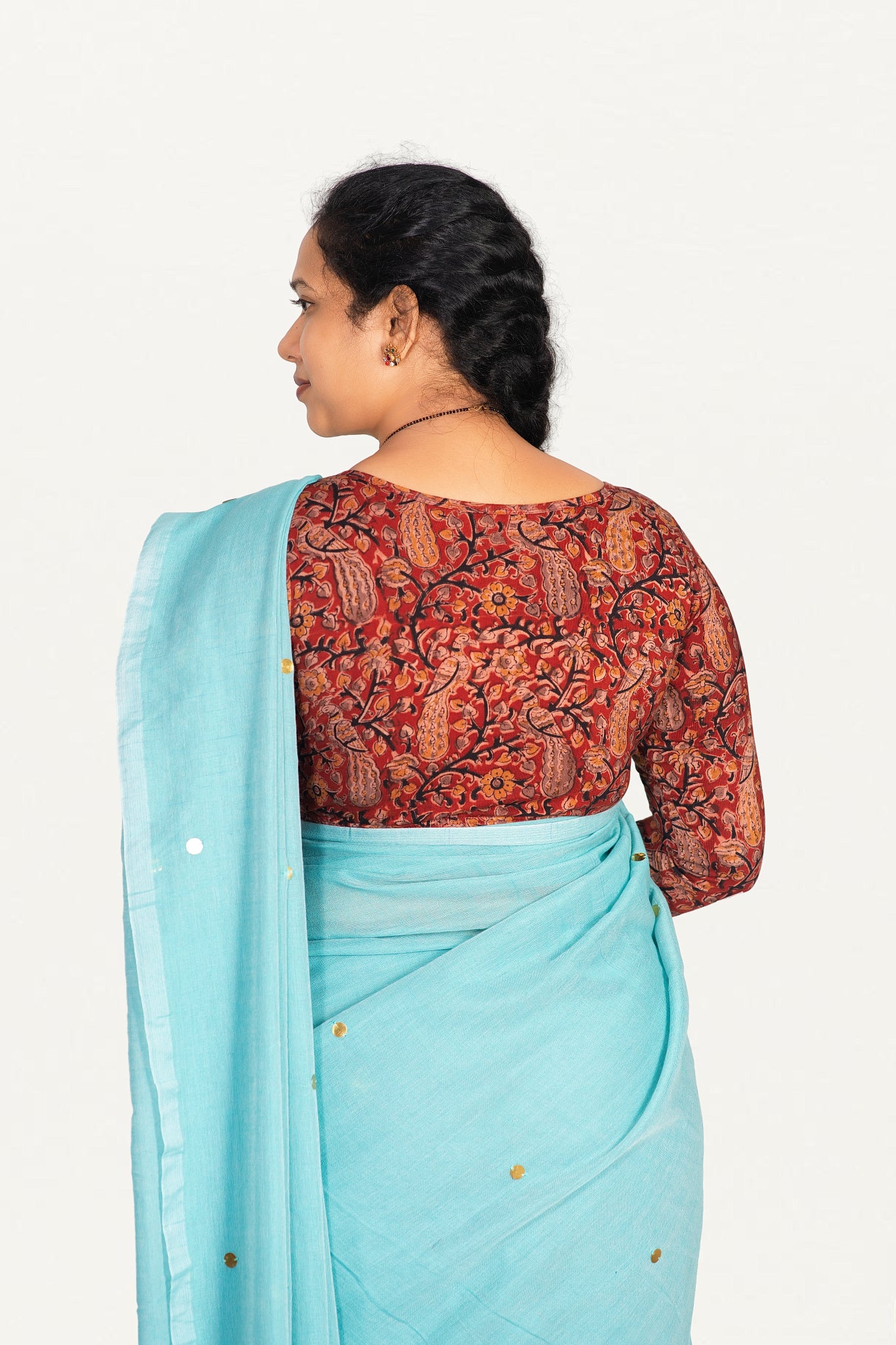 KALAMKARI BOAT NECK OPEN 3/4  HAND'S STREACHBLE  BLOUSE