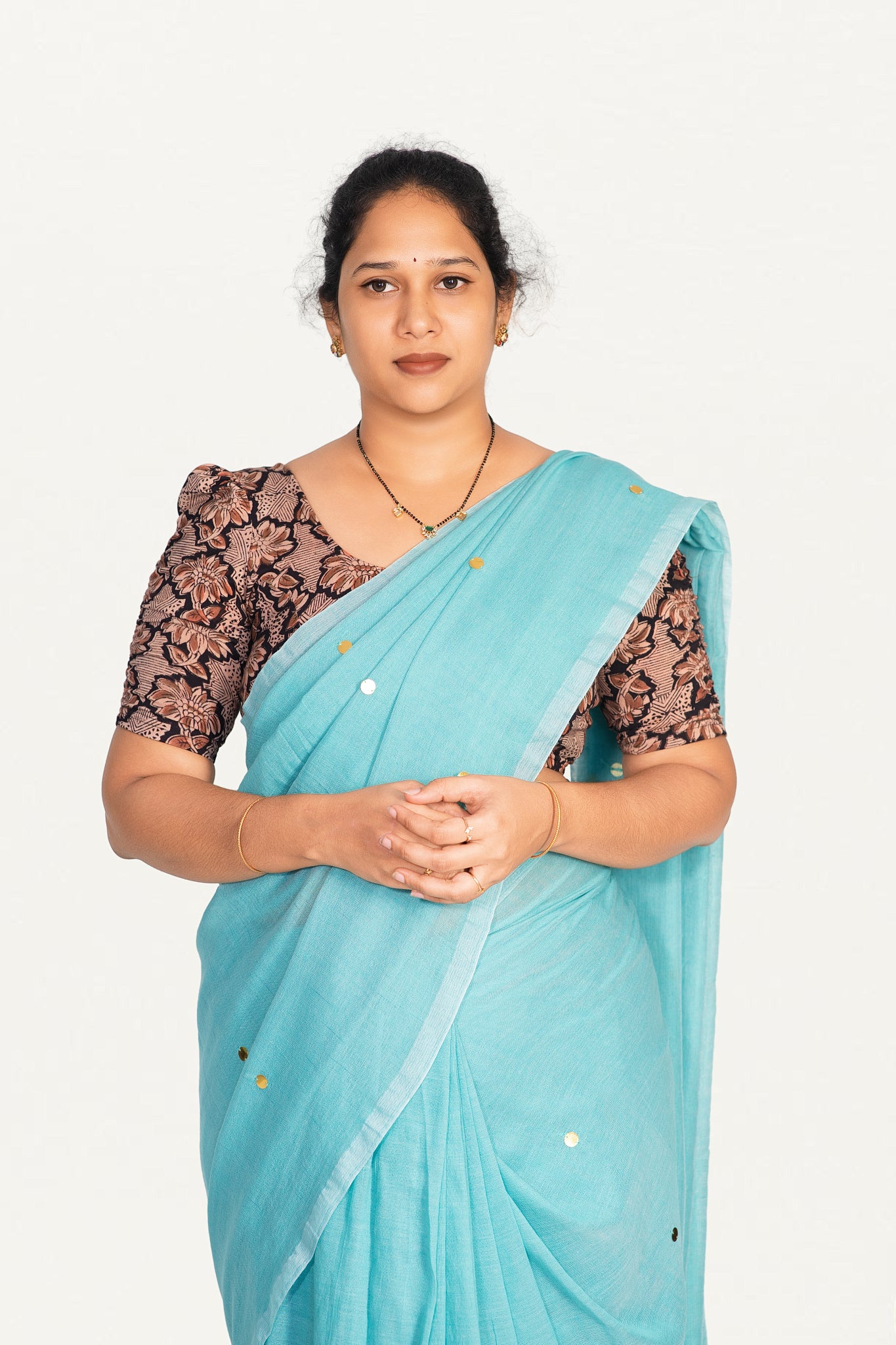 KALAMKARI BUTTA  ROUND NECK 10 INCH HANDS STRECHBLE BLOUSE