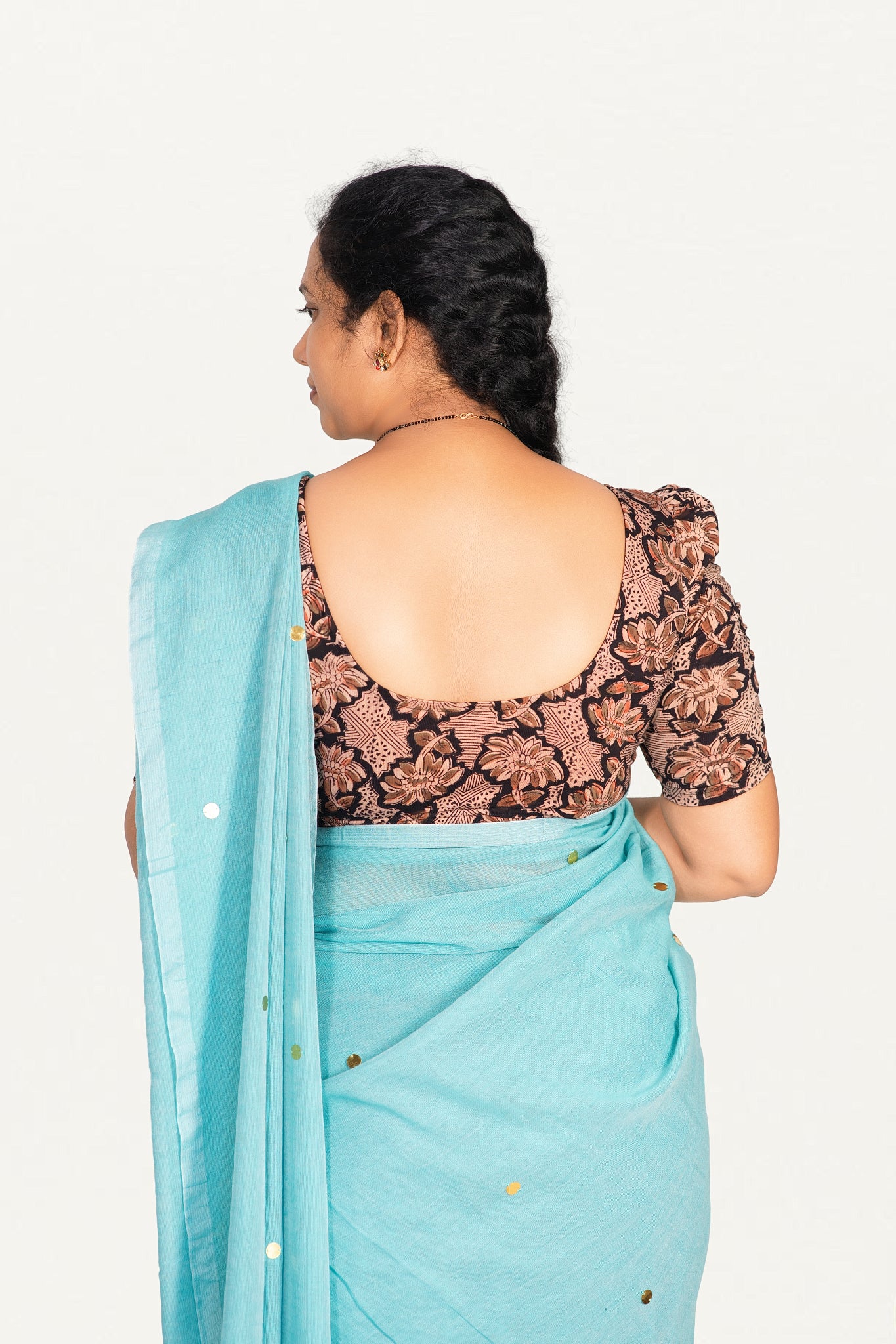 KALAMKARI BUTTA  ROUND NECK 10 INCH HANDS STRECHBLE BLOUSE