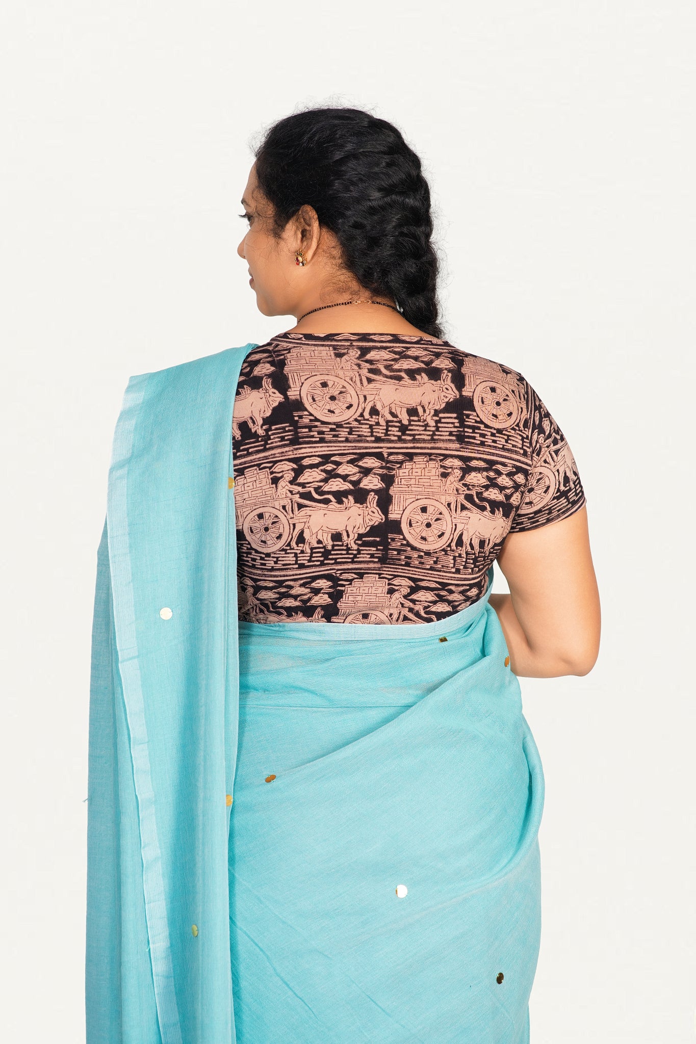 KALAMKARI V NECK SHORT HAND  STRECHBLE BLOUSE