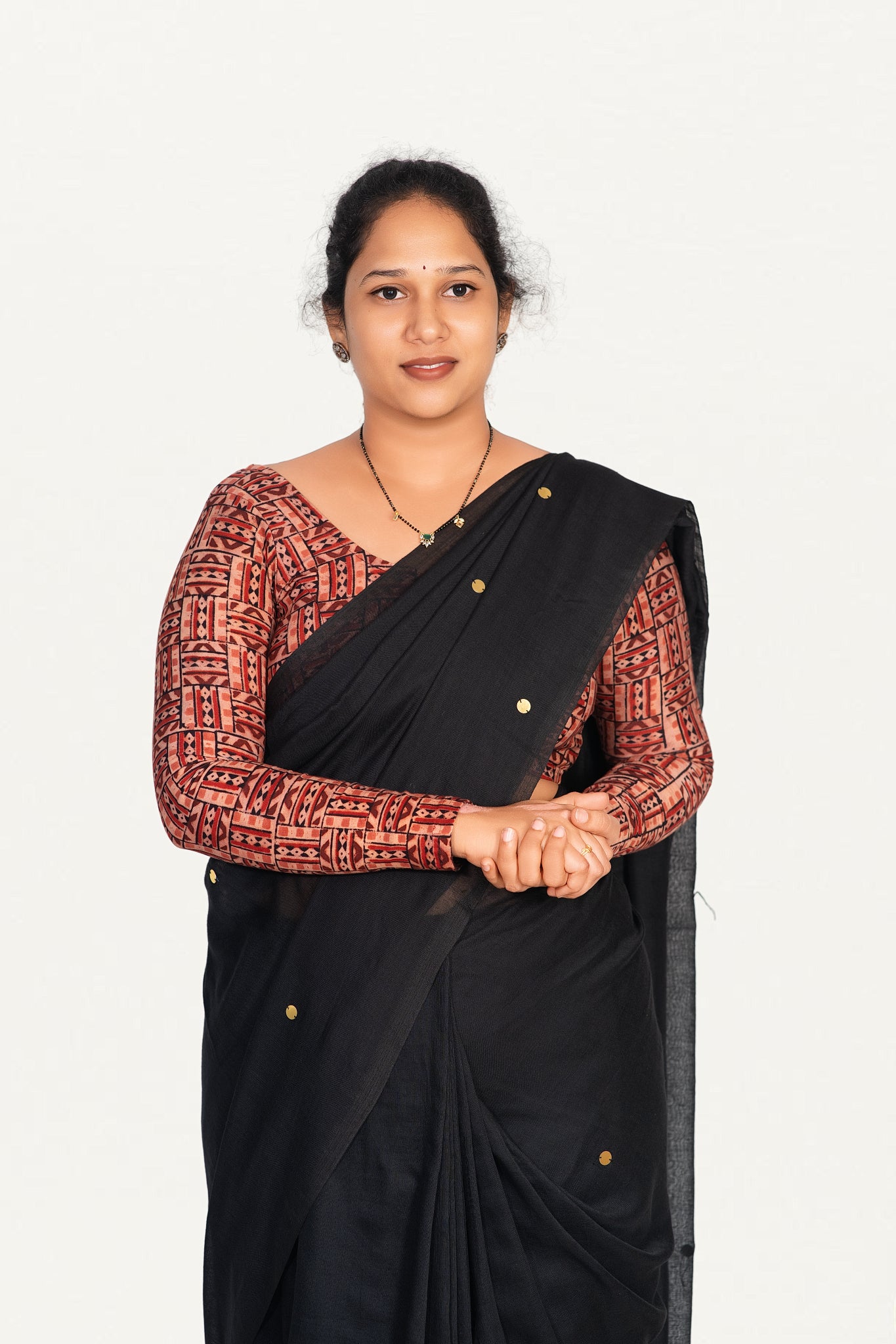 KALAMKARI ROUND NECK FULL HANDS STRECHBLE BLOUSE