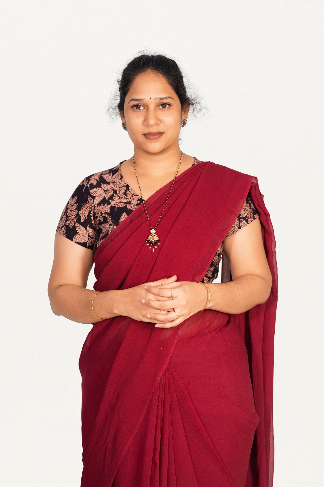 KALAMKARI V NECK SHORT HAND  STRECHBLE BLOUSE