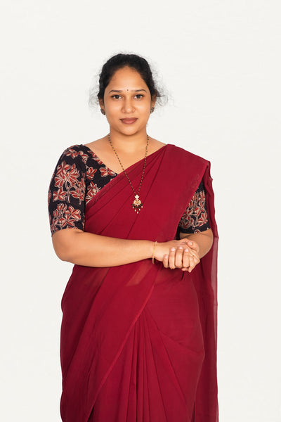 KALAMKARI ROUND NECK 10 INCH HANDS STRECHBLE BLOUSE