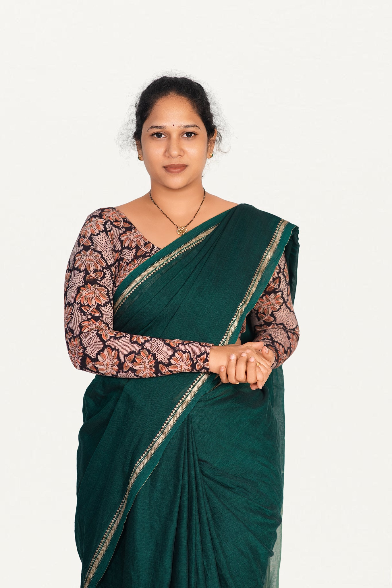 KALAMKARI ROUND NECK FULL HANDS STRECHBLE BLOUSE