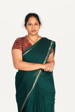 KALAMKARI V NECK SHORT HAND  STRECHBLE BLOUSE