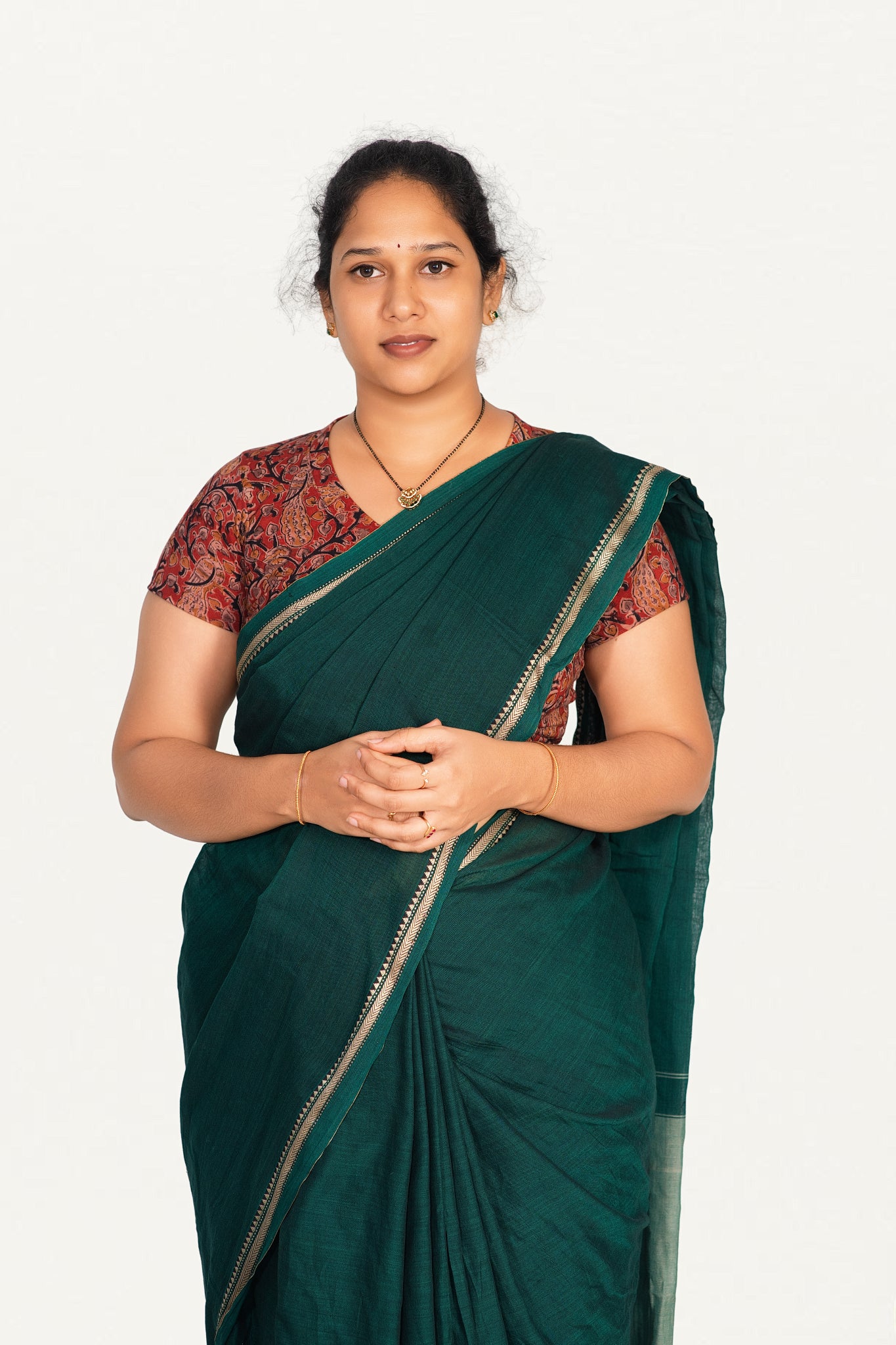 KALAMKARI V NECK SHORT HAND  STRECHBLE BLOUSE